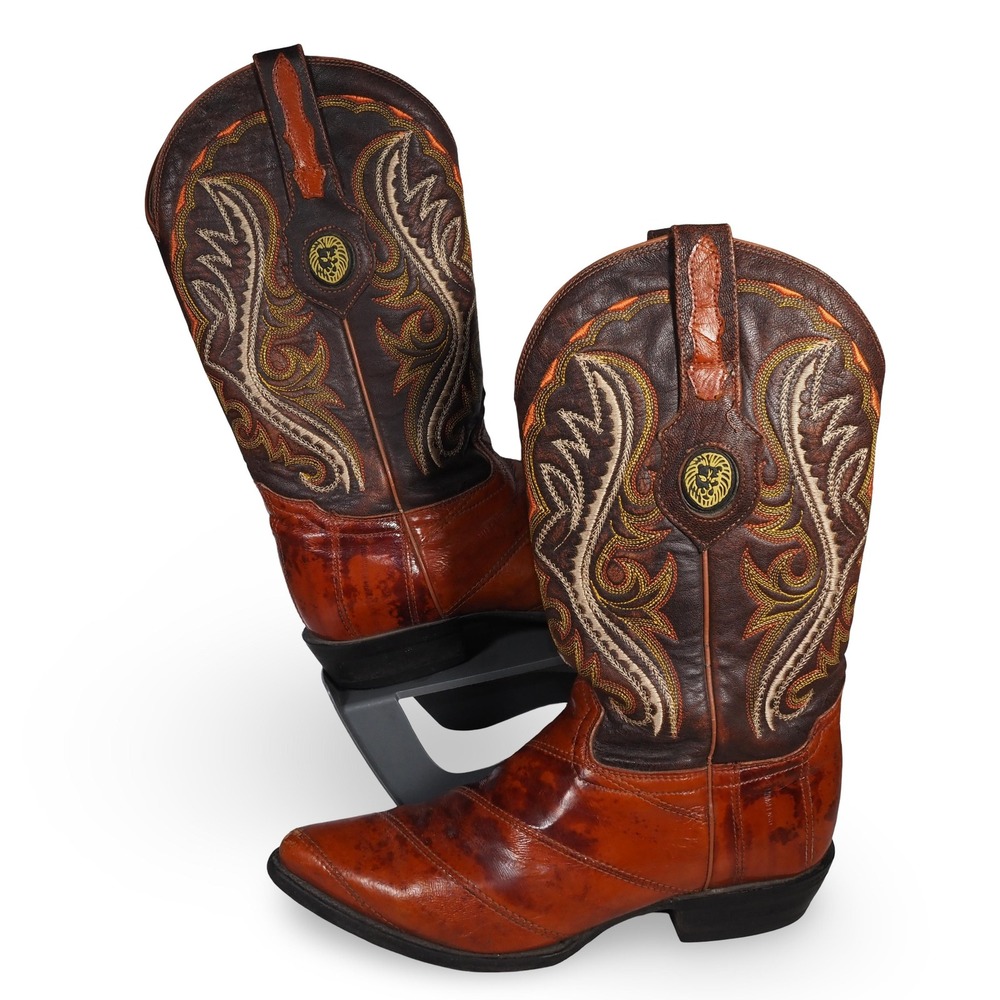 Lamasini Western Cowboy Boots  Men's 9D Brown Distressed Leather Snip Toe Mexico